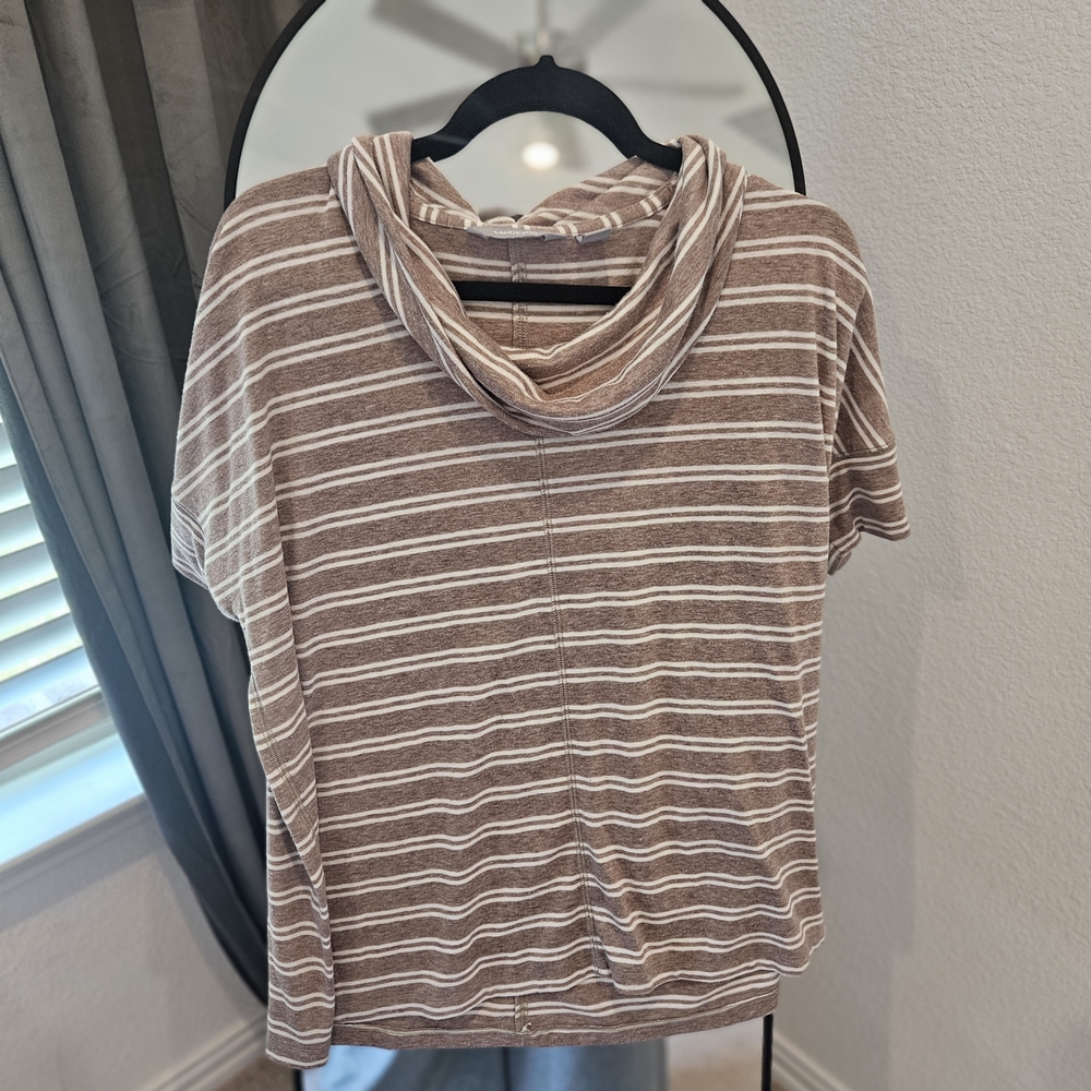Lands' End Brown and White Striped Short Sleeve Top